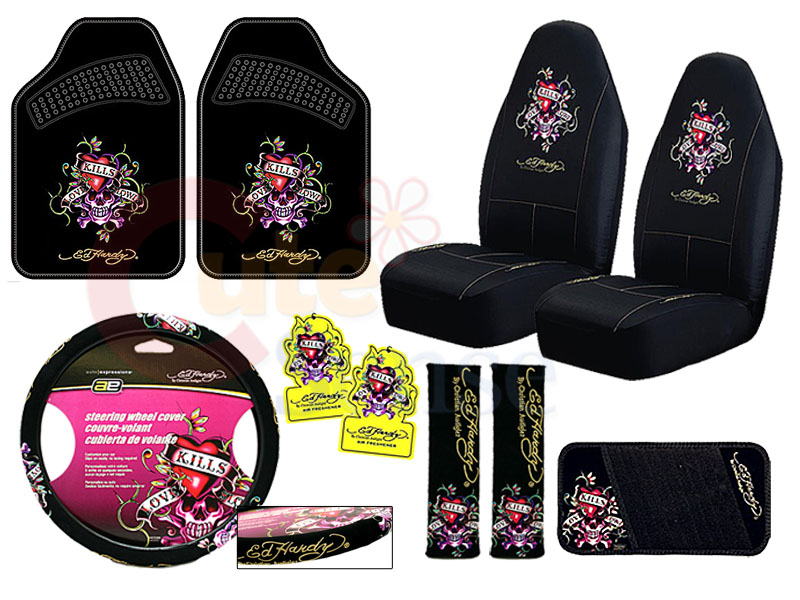 Ed Hardy Love Kill 10PC Car Seat Covers Accessories Set eBay